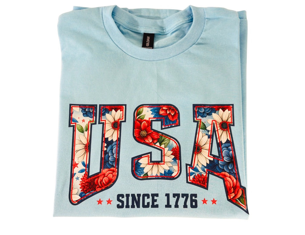 USA Since 1776 Floral Tee
