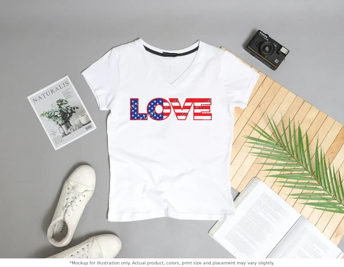White tee mockup, flat lay with props