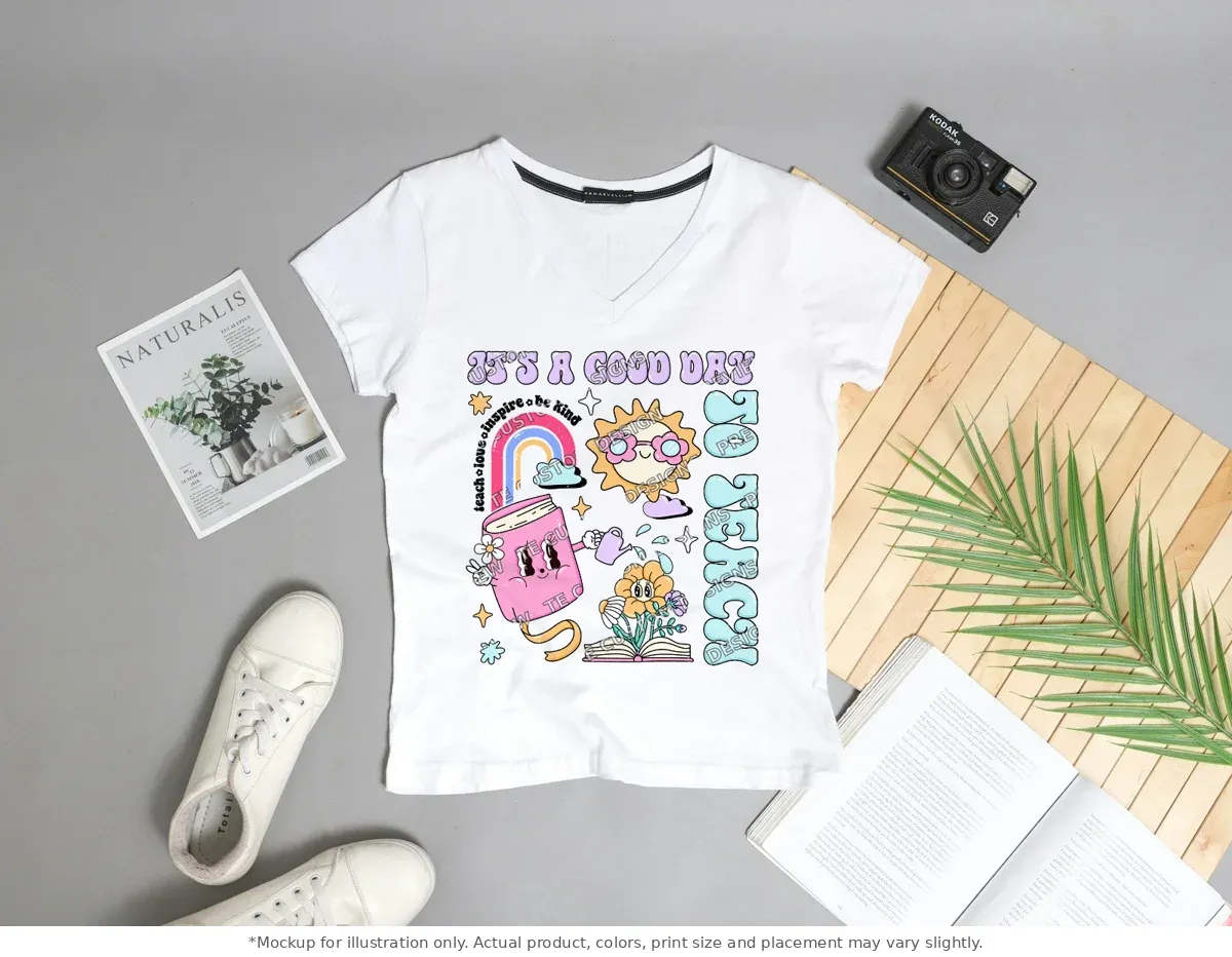 White tee mockup, flat lay with props