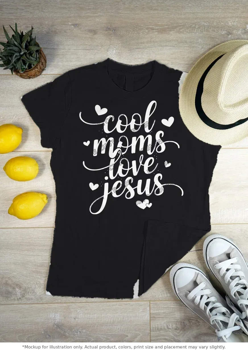 Black tee mockup, flat lay on wood