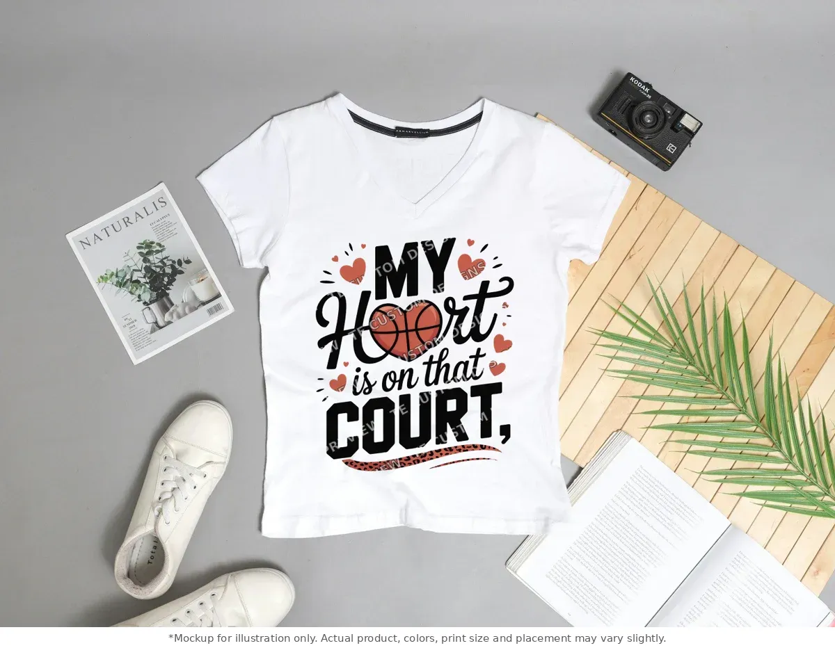 White tee mockup, flat lay with props