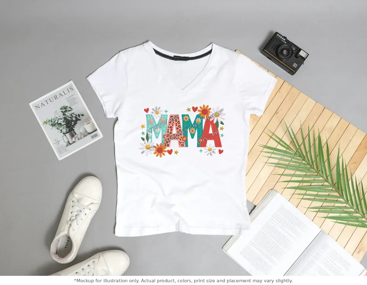 White tee mockup, flat lay with props