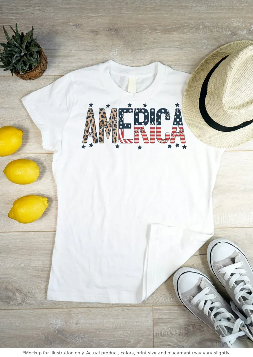 White tee mockup, flat lay on wood
