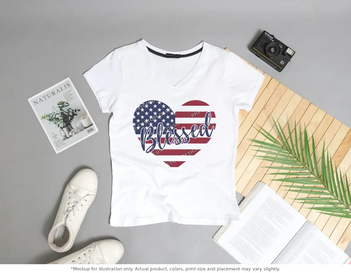 White tee mockup, flat lay with props
