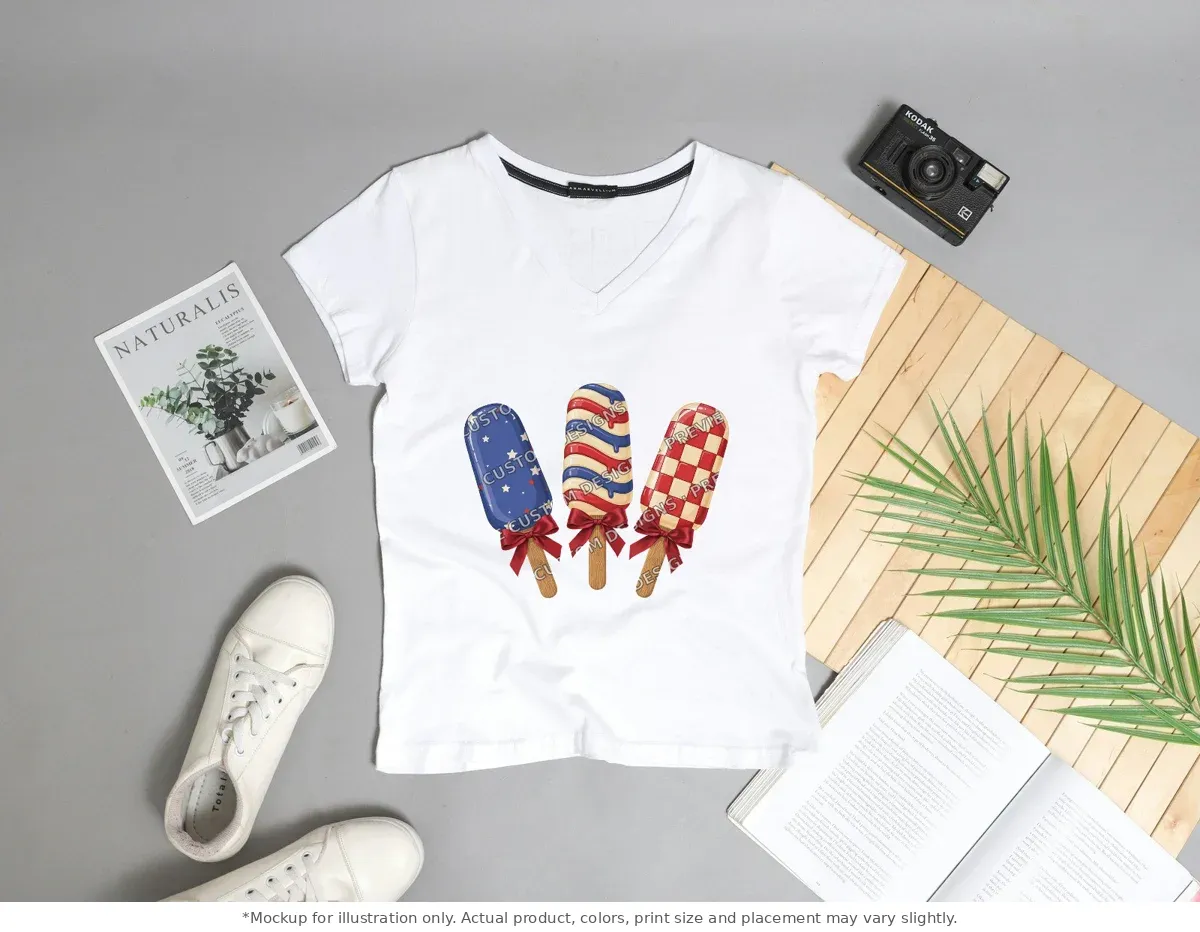 White tee mockup, flat lay with props
