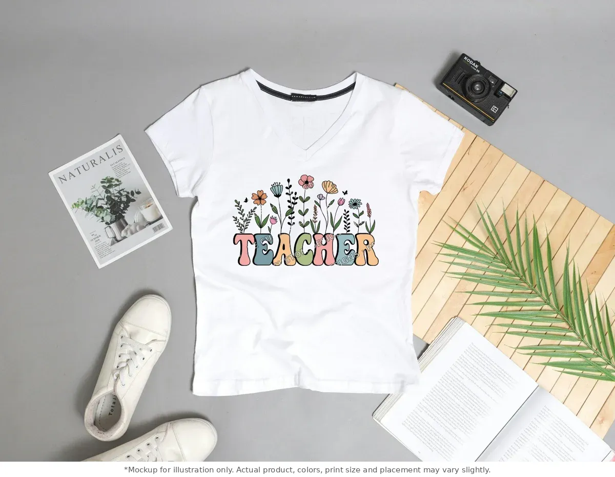 White tee mockup, flat lay with props