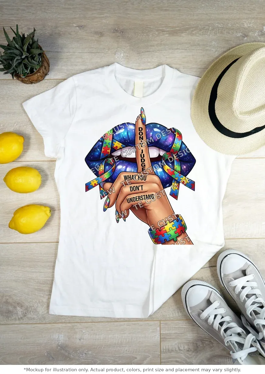 White tee mockup, flat lay on wood