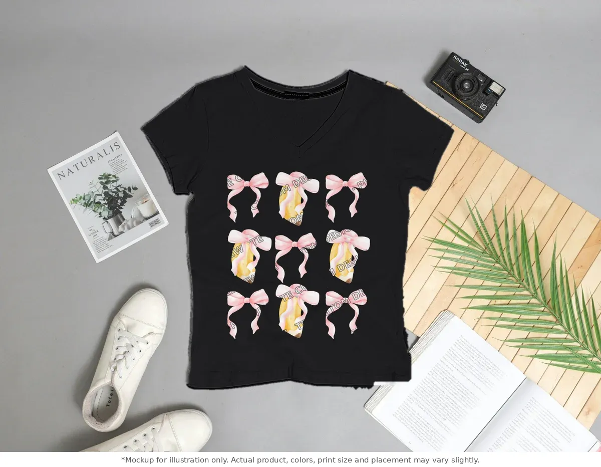 Black tee mockup, flat lay with props