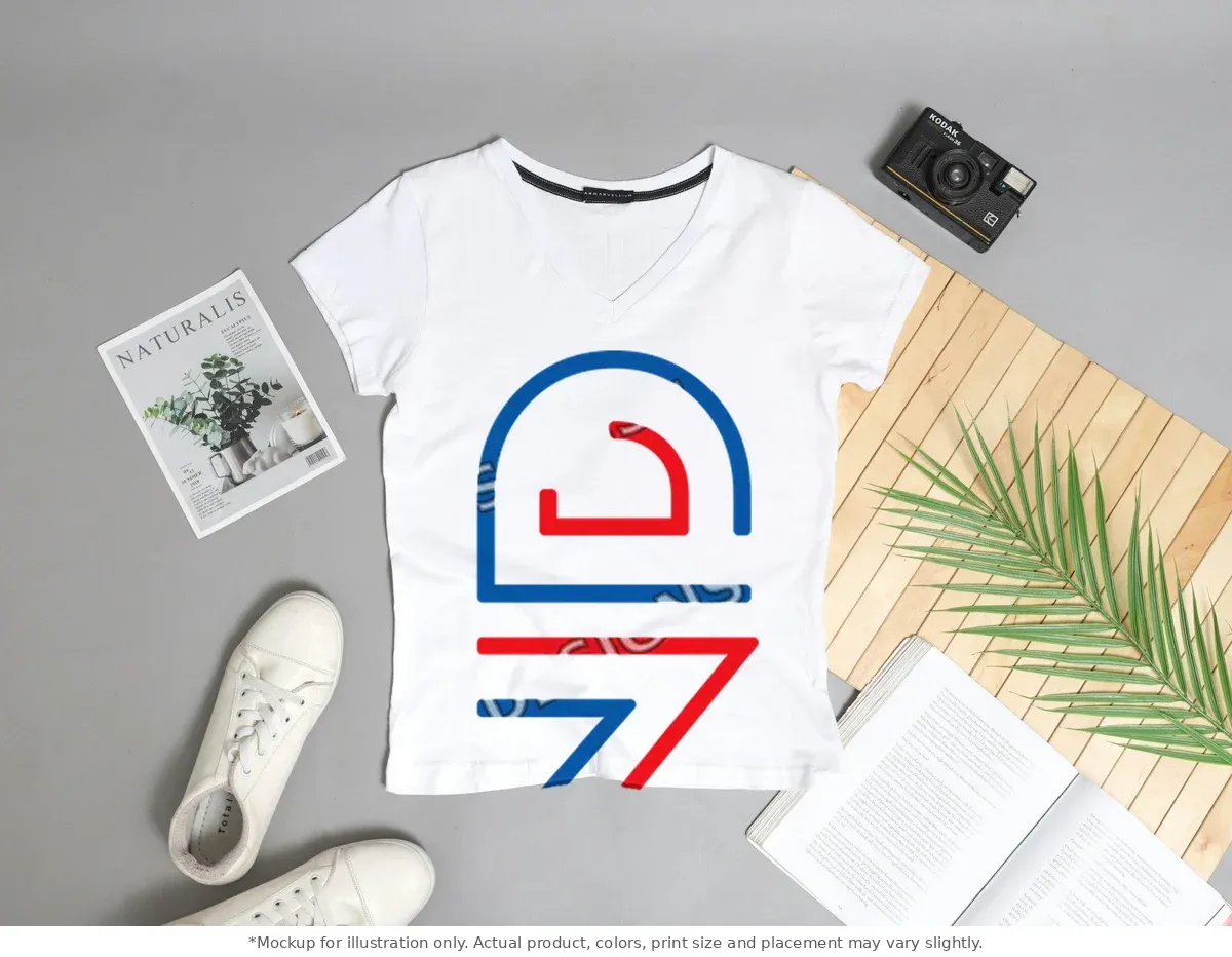White tee mockup, flat lay with props