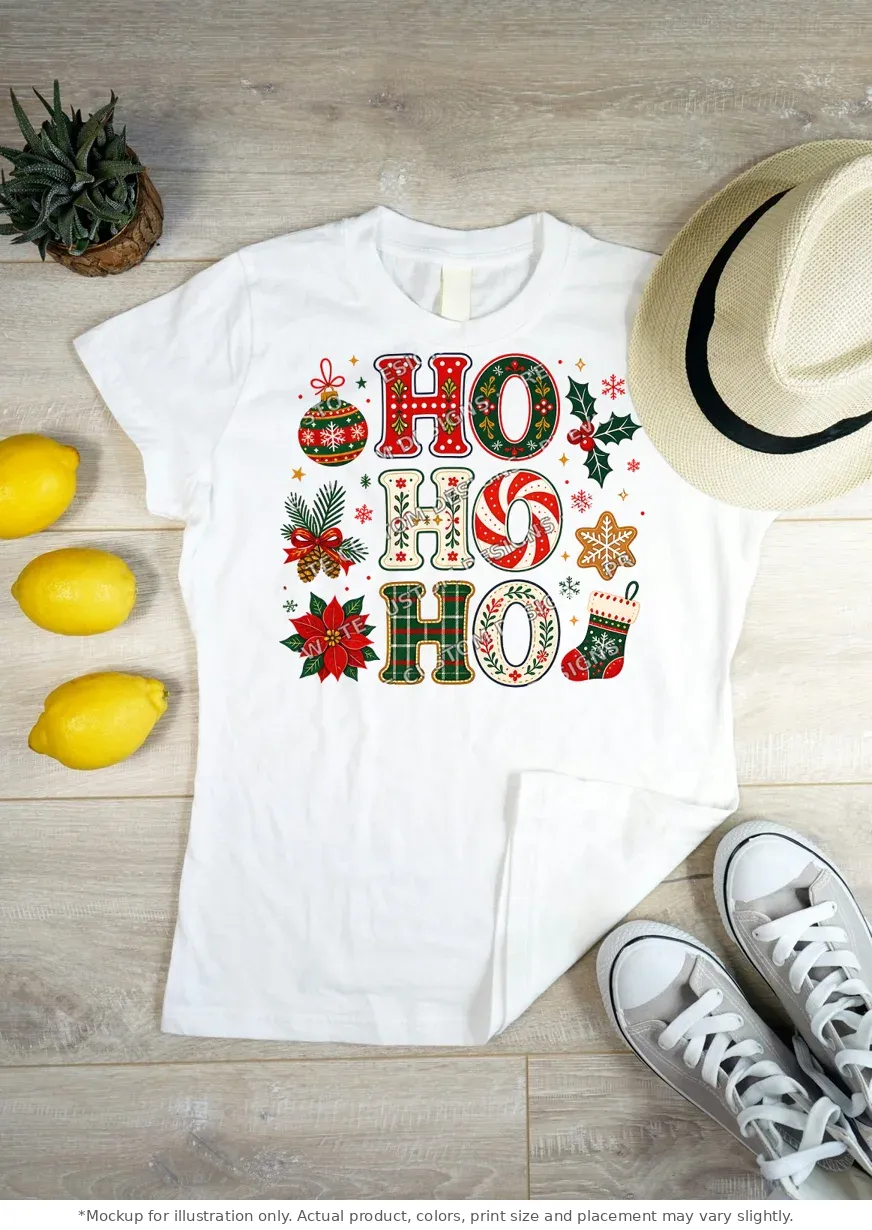 White tee mockup, flat lay on wood