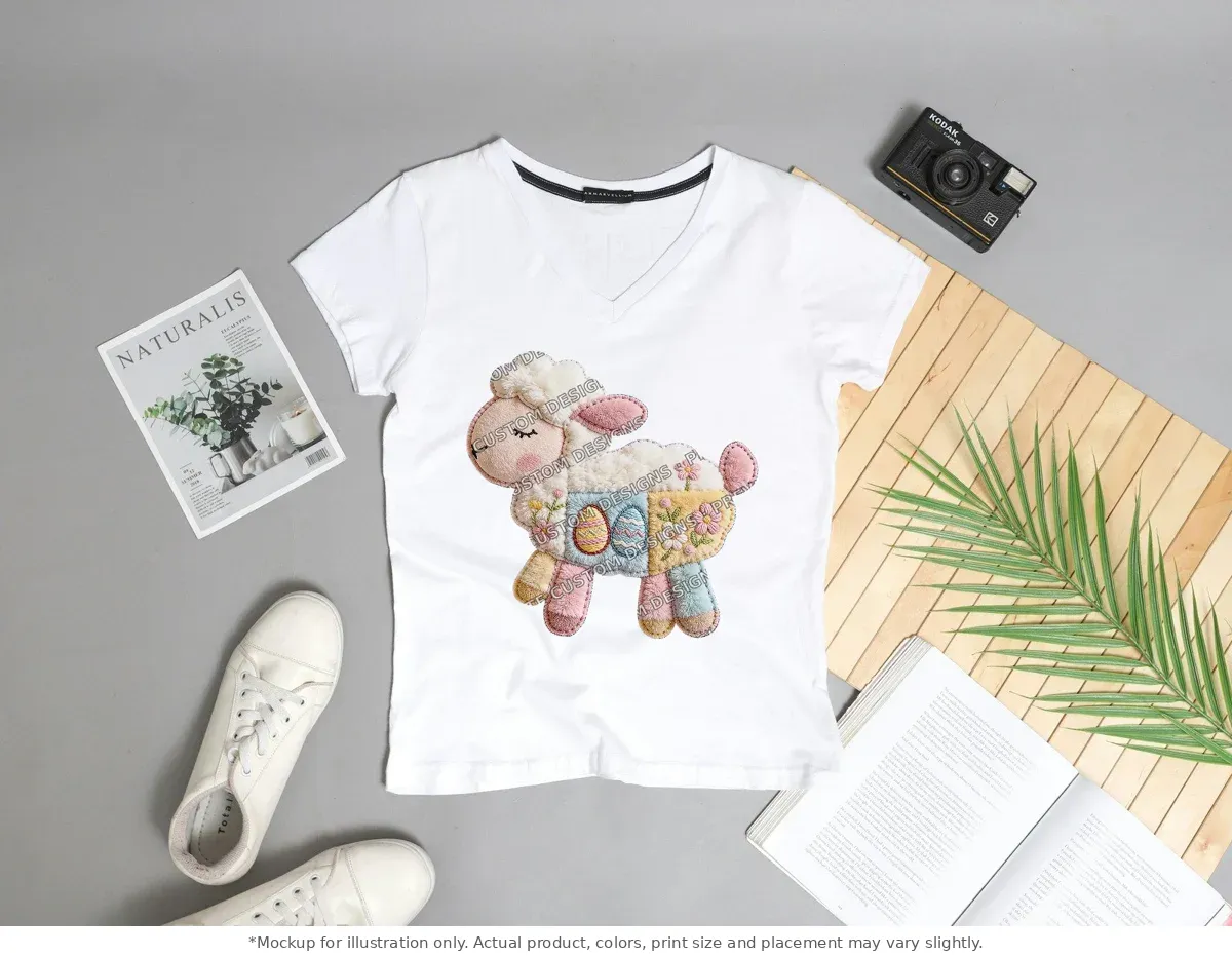 White tee mockup, flat lay with props