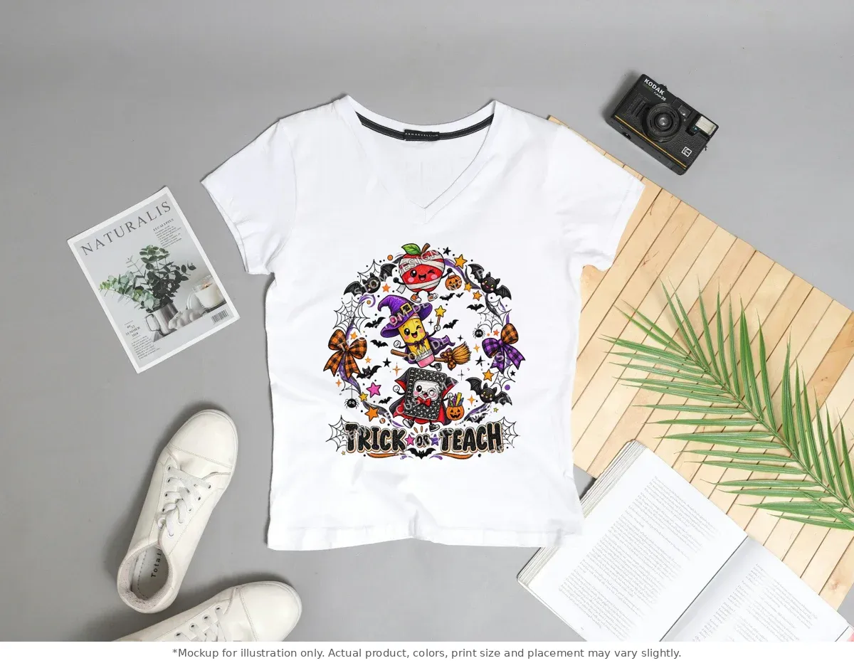 White tee mockup, flat lay with props