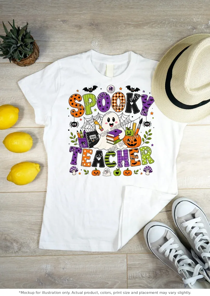 White tee mockup, flat lay on wood