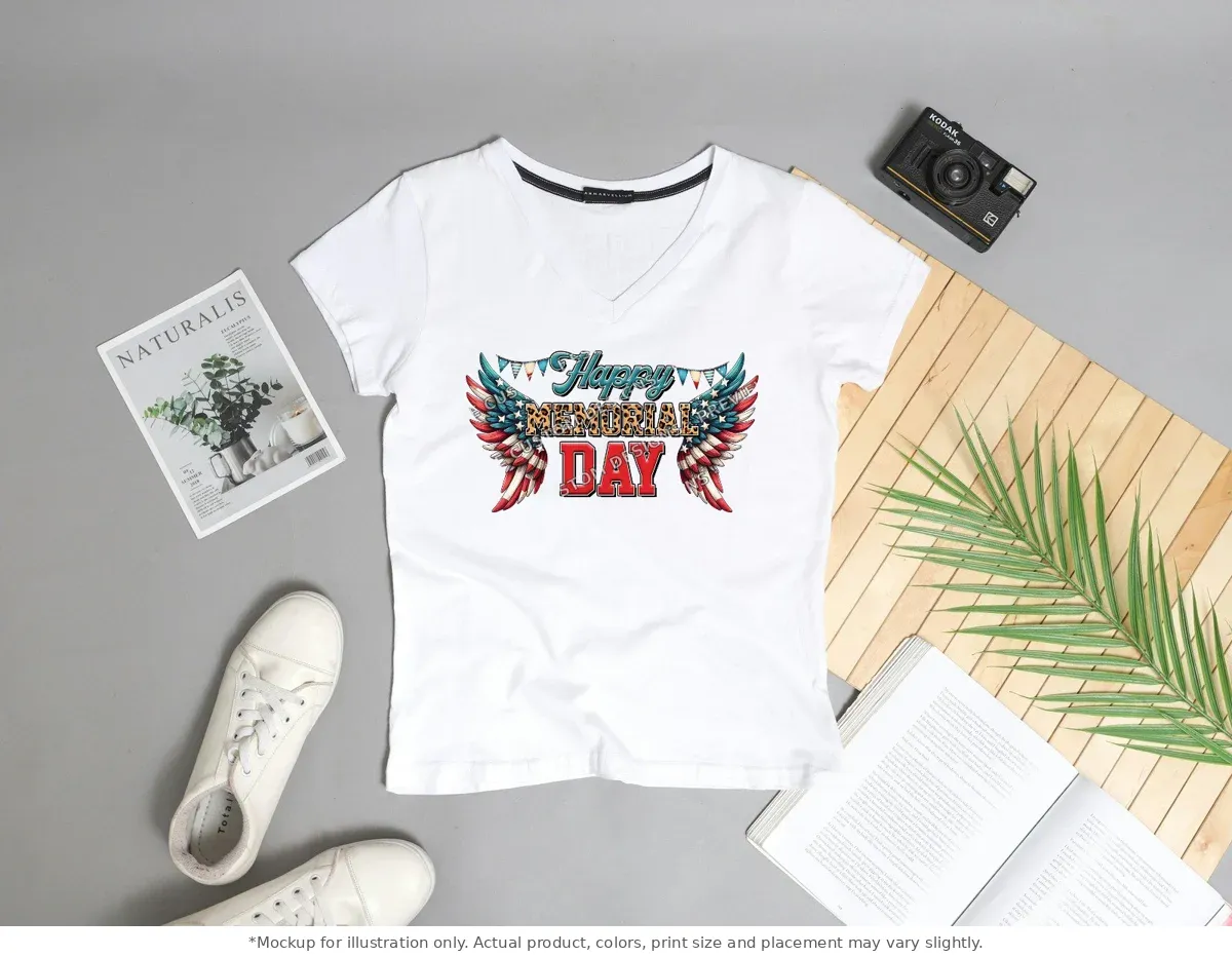 White tee mockup, flat lay with props