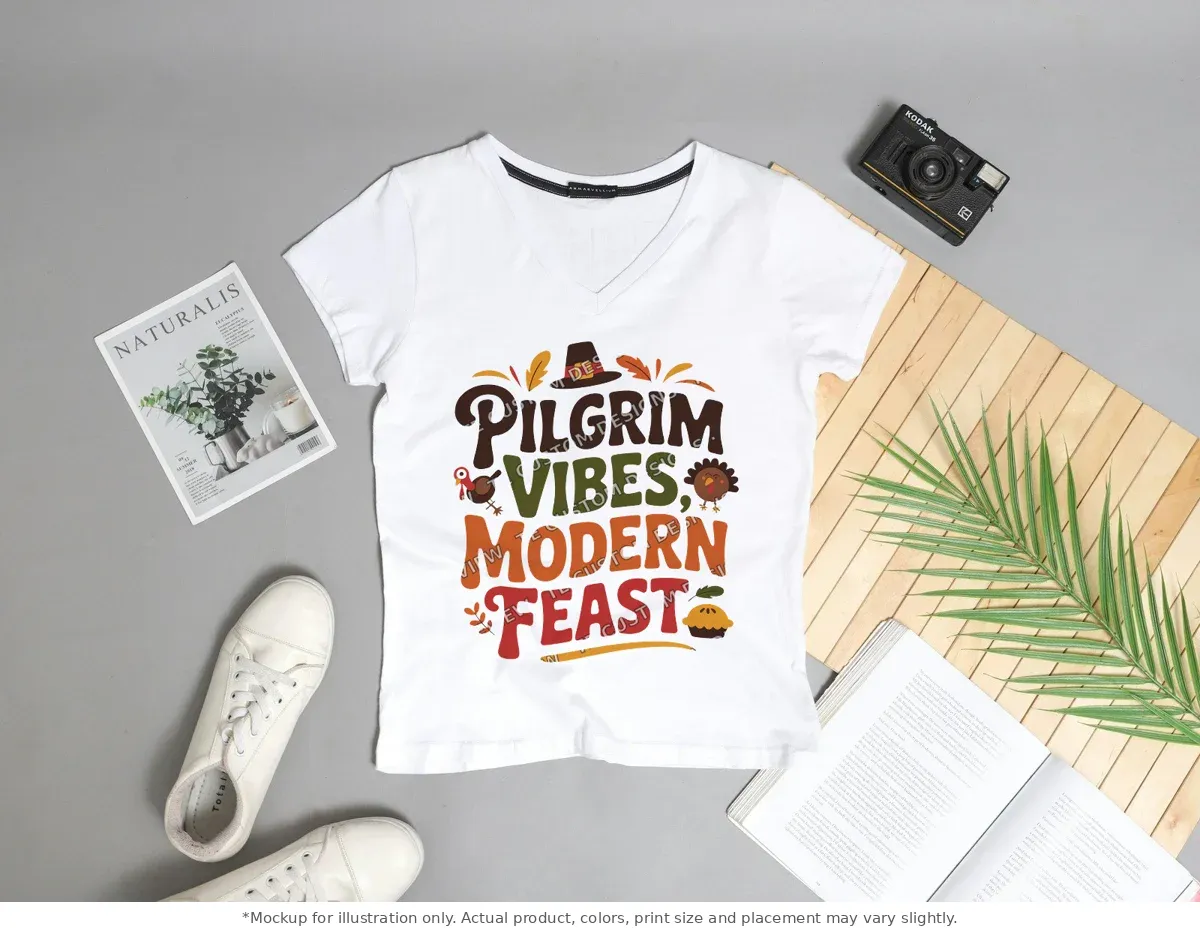 White tee mockup, flat lay with props