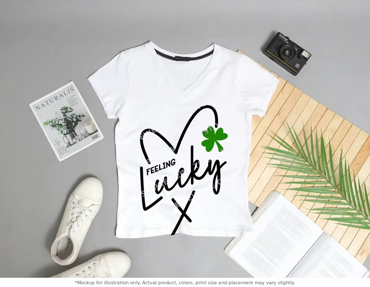White tee mockup, flat lay with props