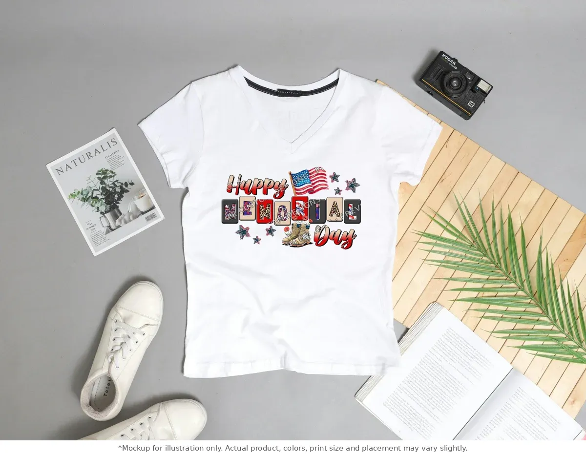 White tee mockup, flat lay with props