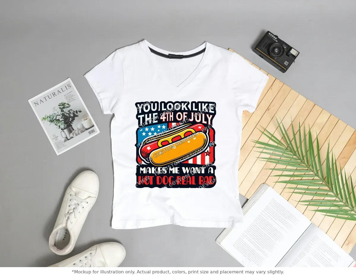 White tee mockup, flat lay with props