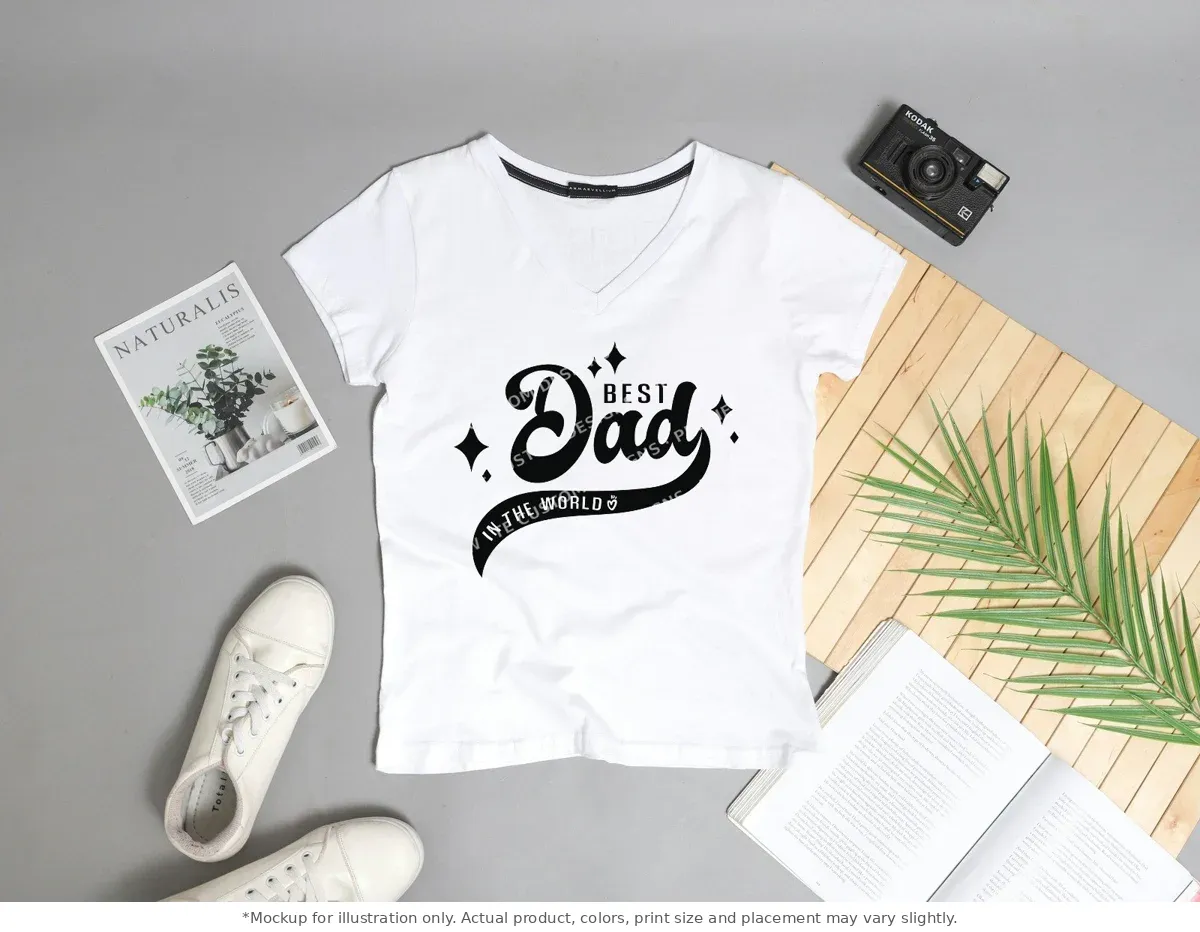White tee mockup, flat lay with props