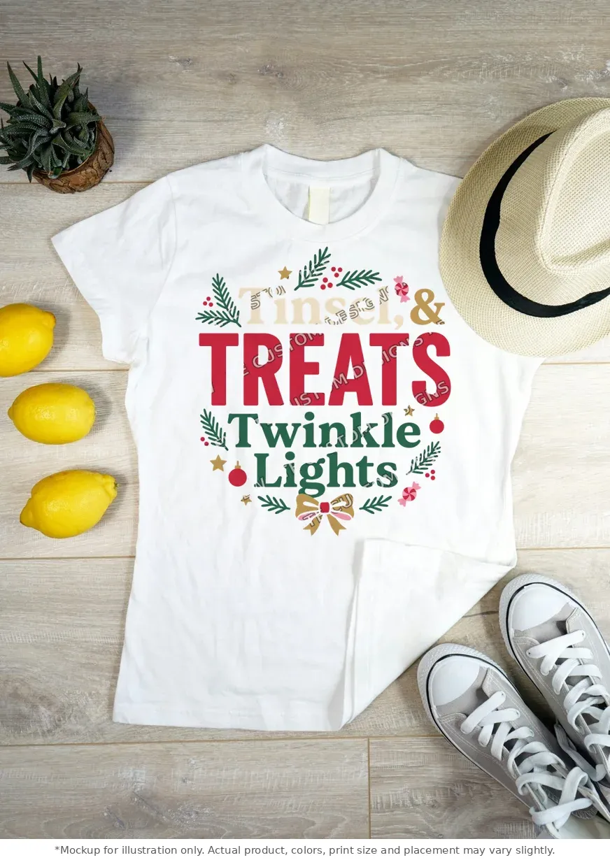 White tee mockup, flat lay on wood