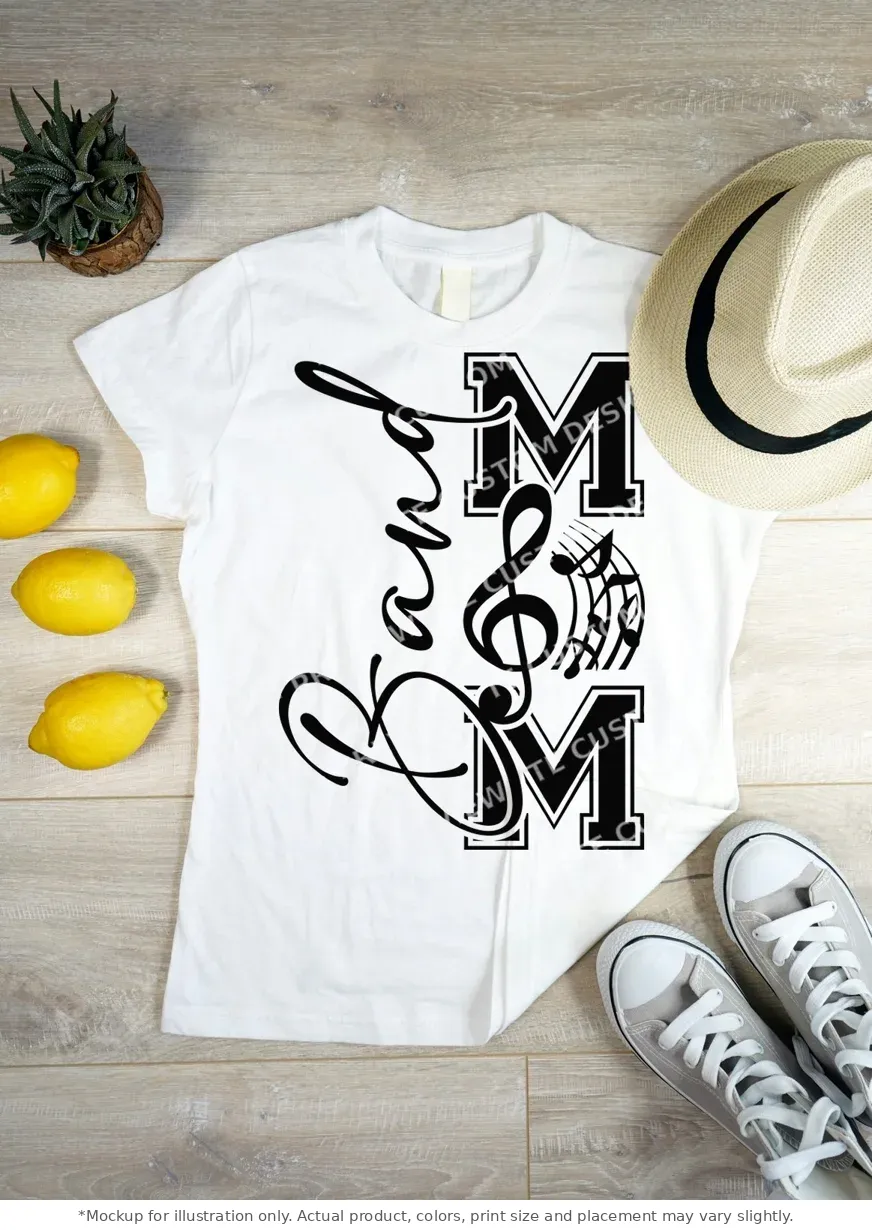 White tee mockup, flat lay on wood