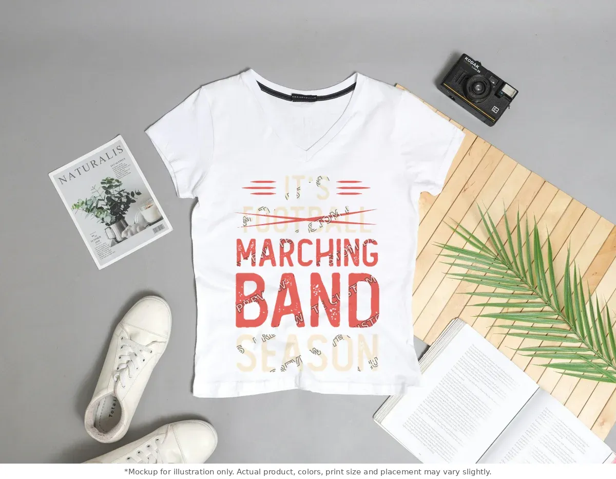 White tee mockup, flat lay with props