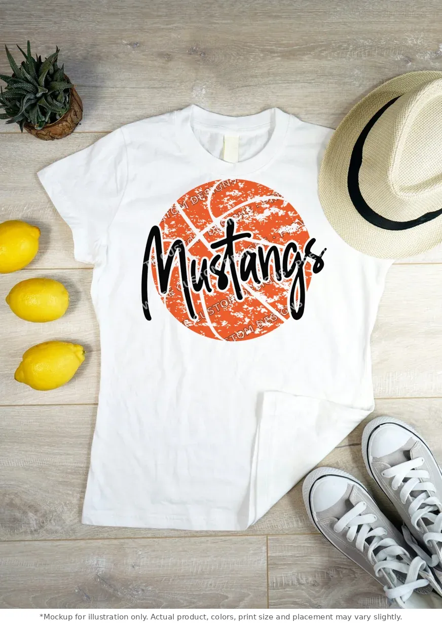 White tee mockup, flat lay on wood