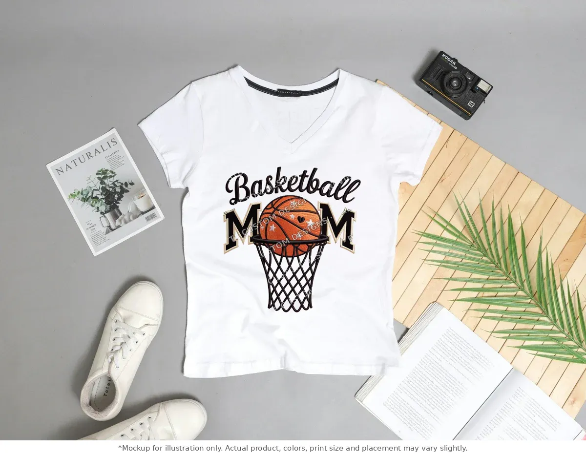 White tee mockup, flat lay with props