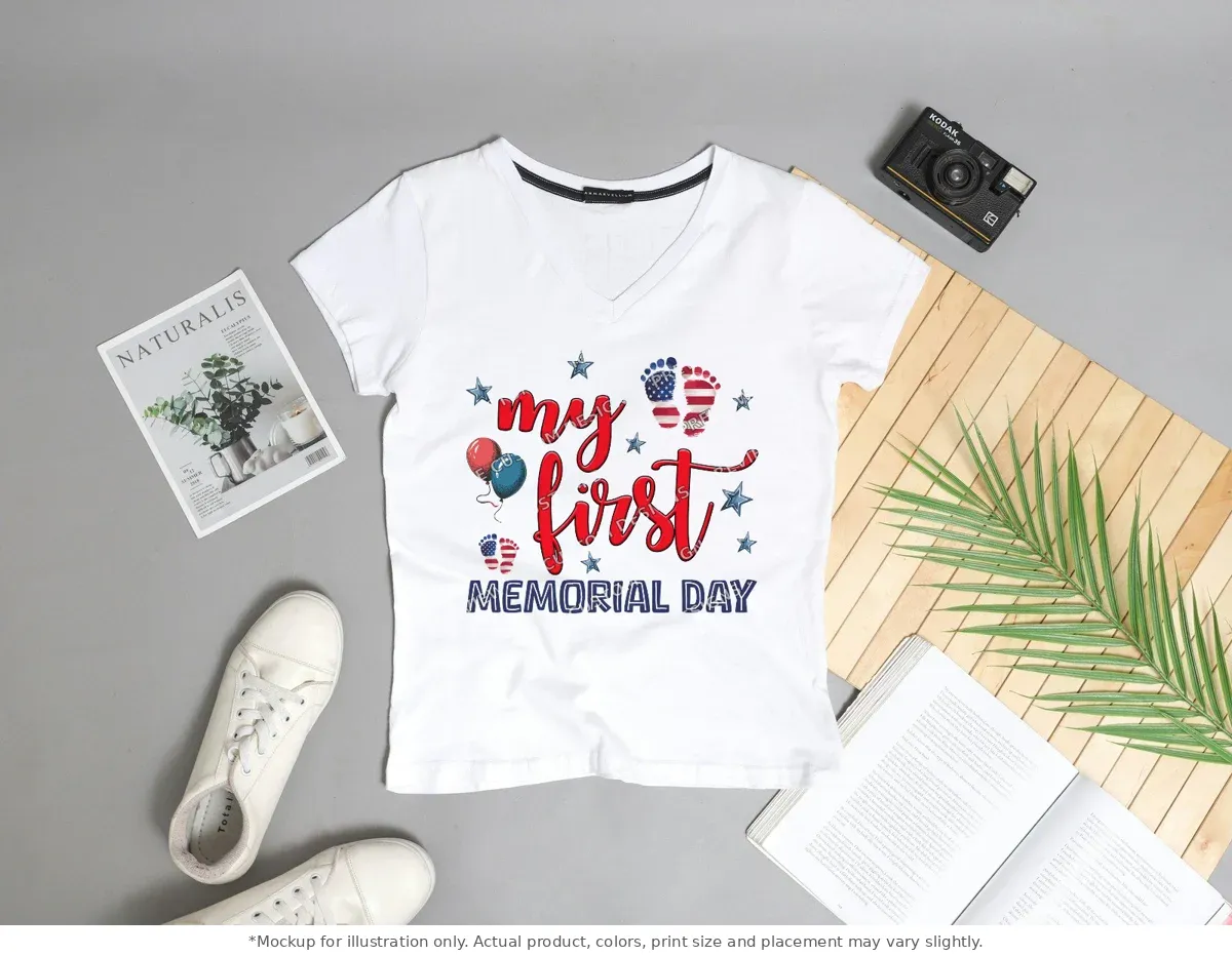White tee mockup, flat lay with props