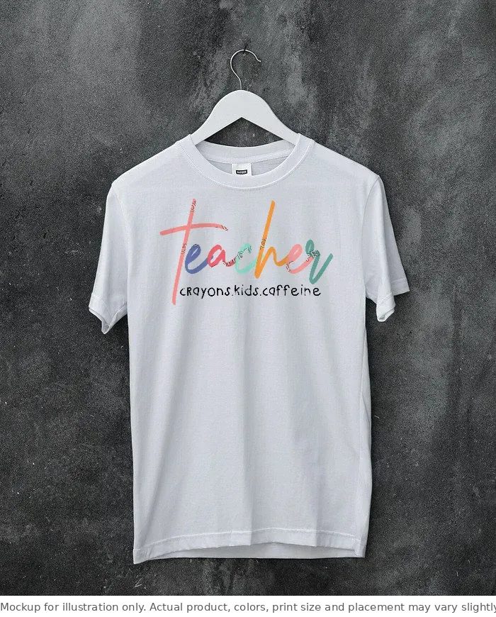 White tee mockup, on a hanger, concrete wall