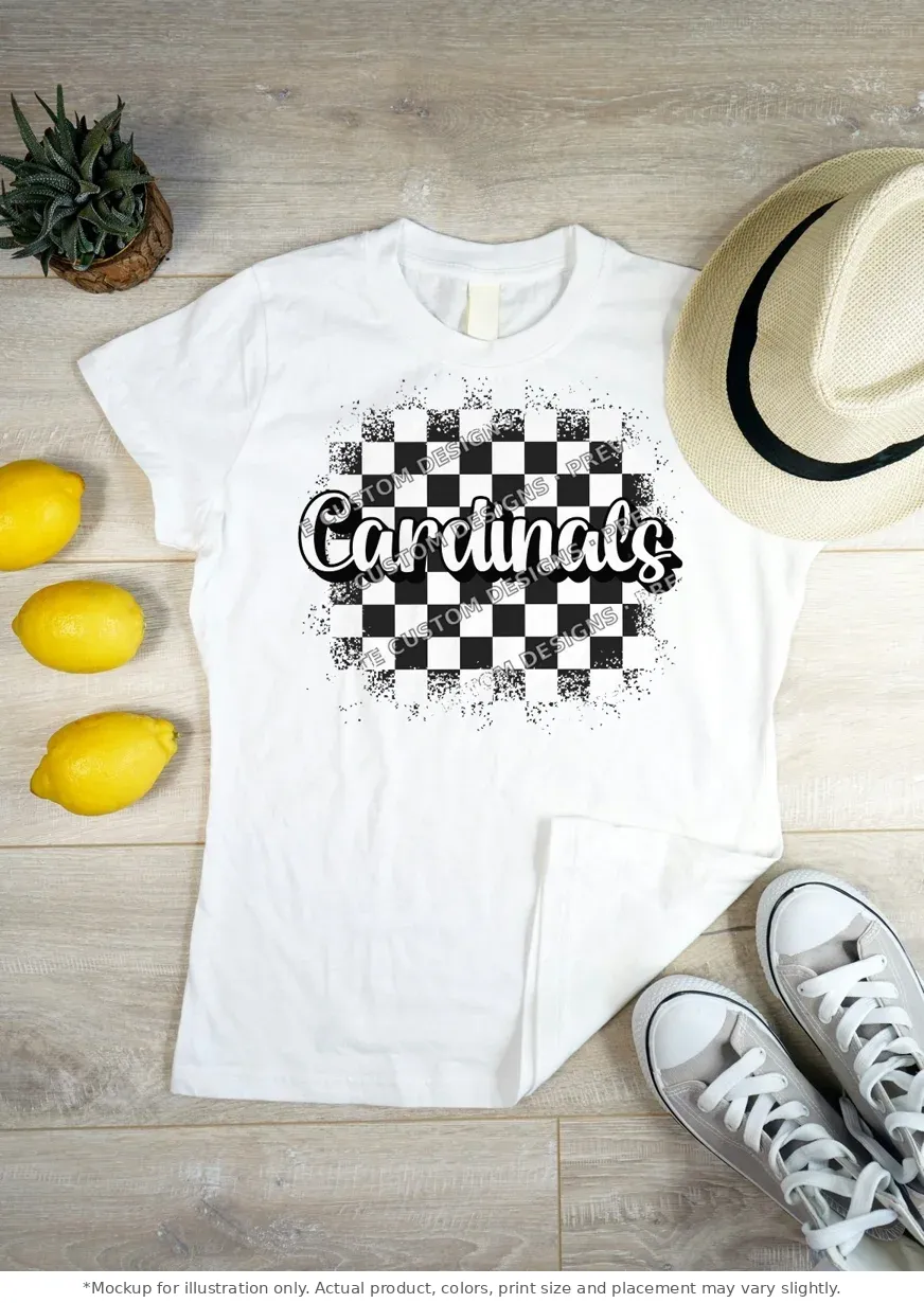 White tee mockup, flat lay on wood