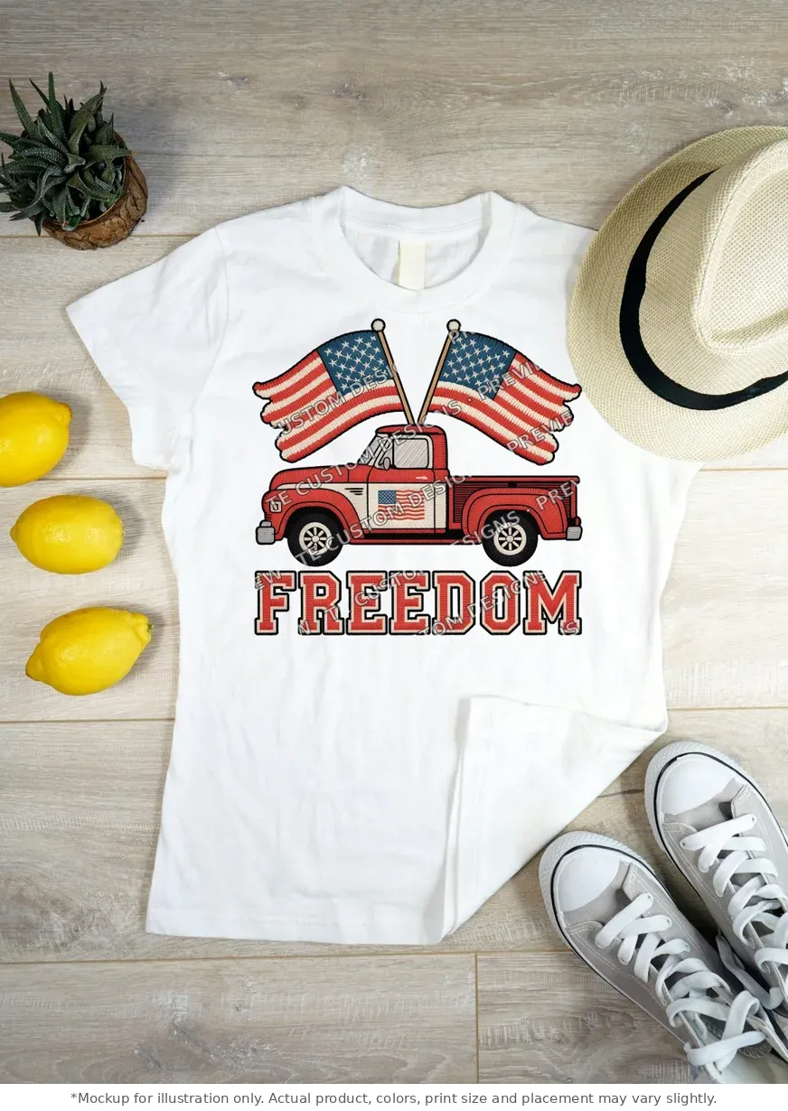 White tee mockup, flat lay on wood