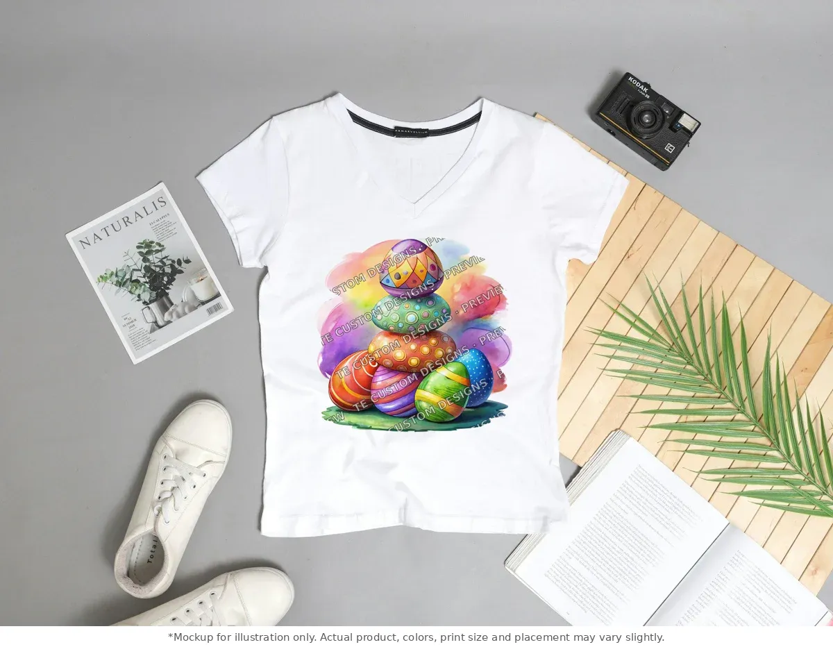 White tee mockup, flat lay with props