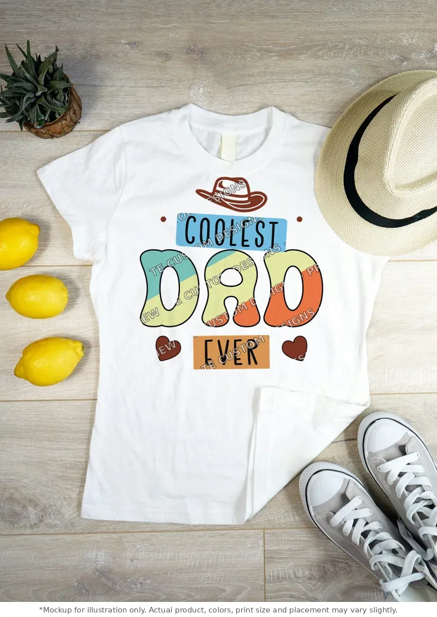 White tee mockup, flat lay on wood