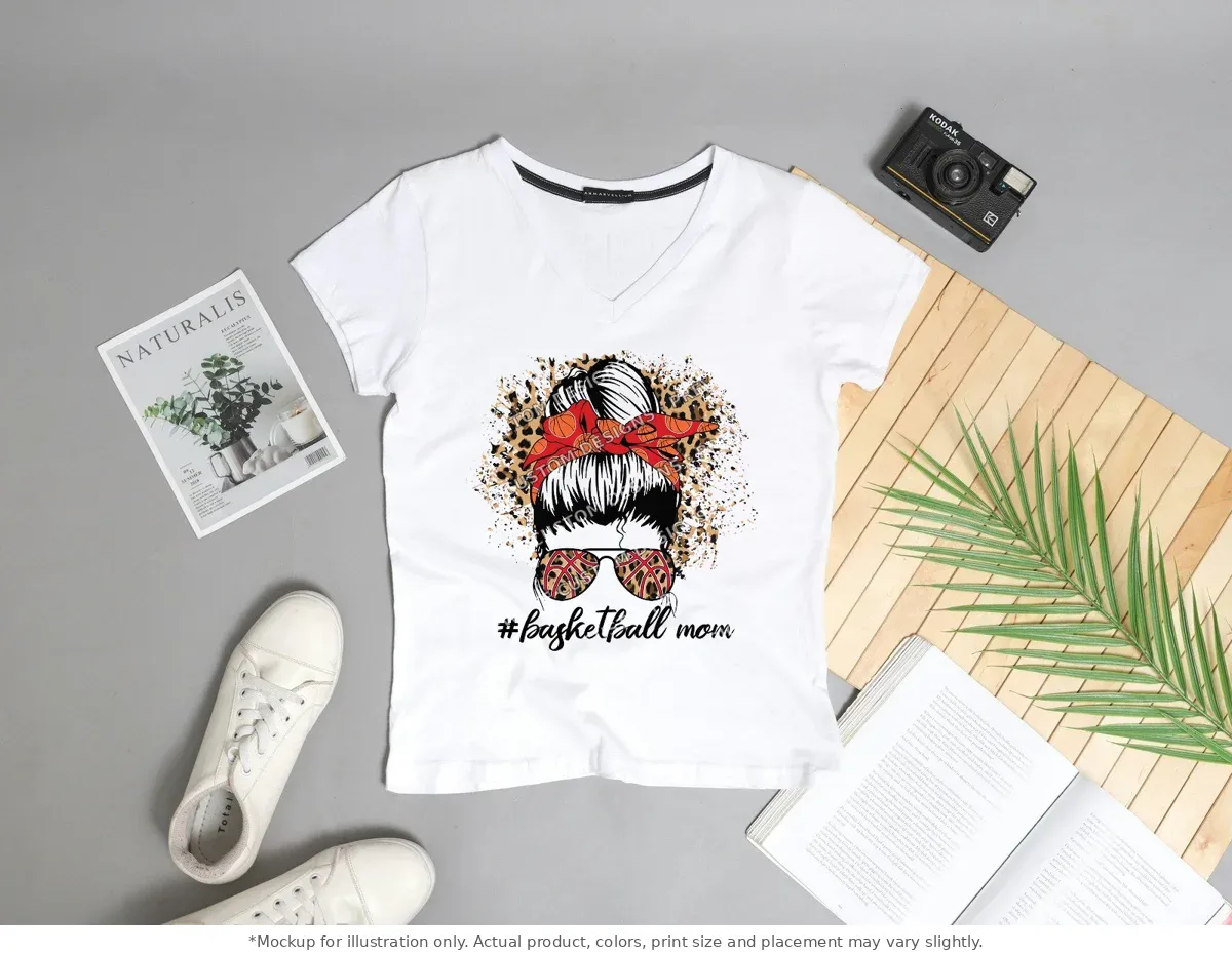 White tee mockup, flat lay with props