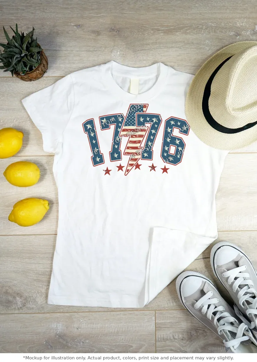 White tee mockup, flat lay on wood