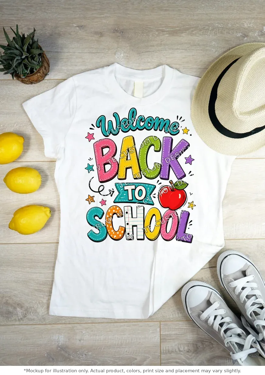 White tee mockup, flat lay on wood