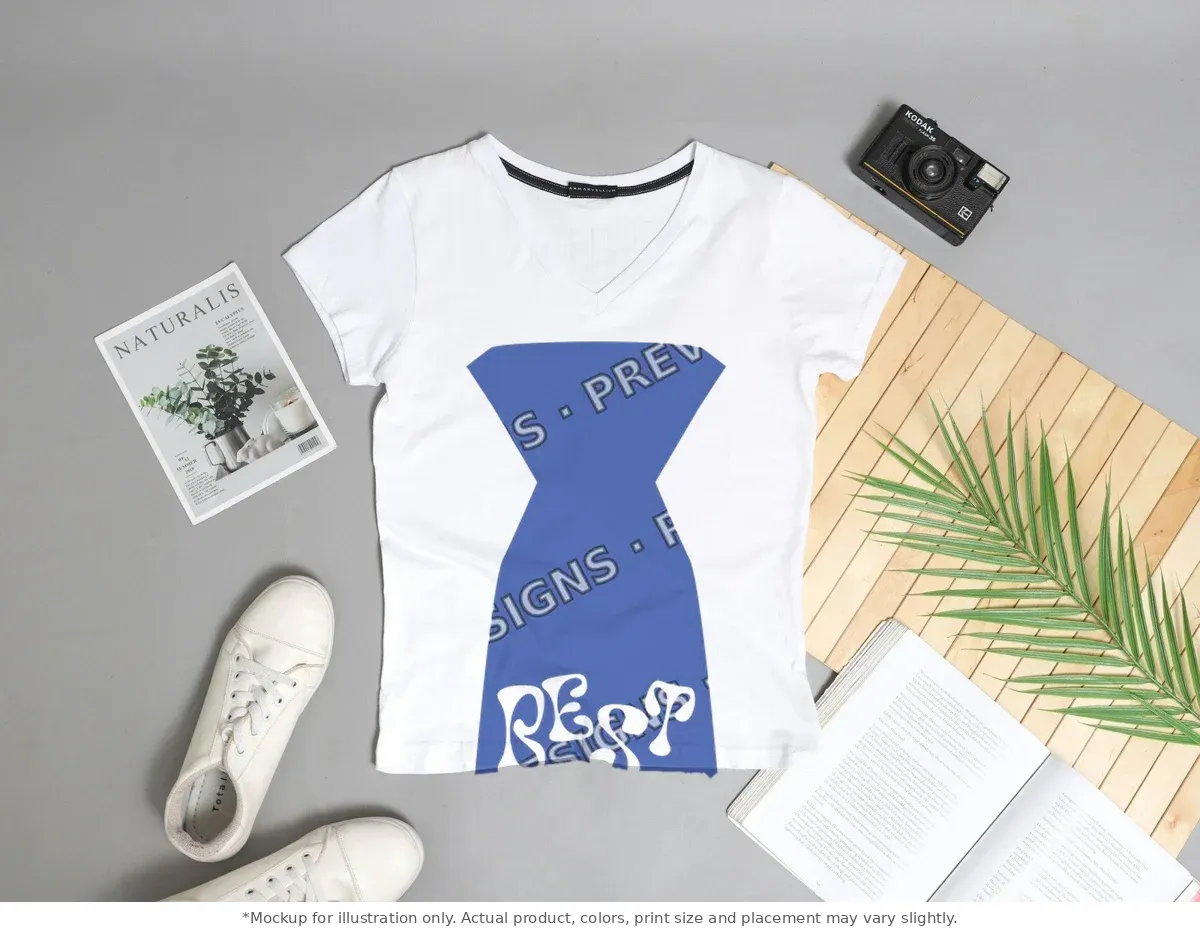 White tee mockup, flat lay with props
