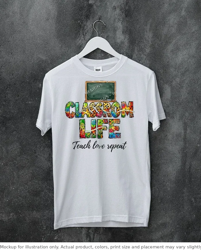 White tee mockup, on a hanger, concrete wall