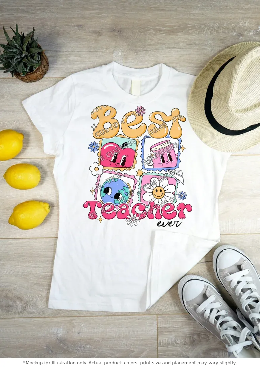 White tee mockup, flat lay on wood